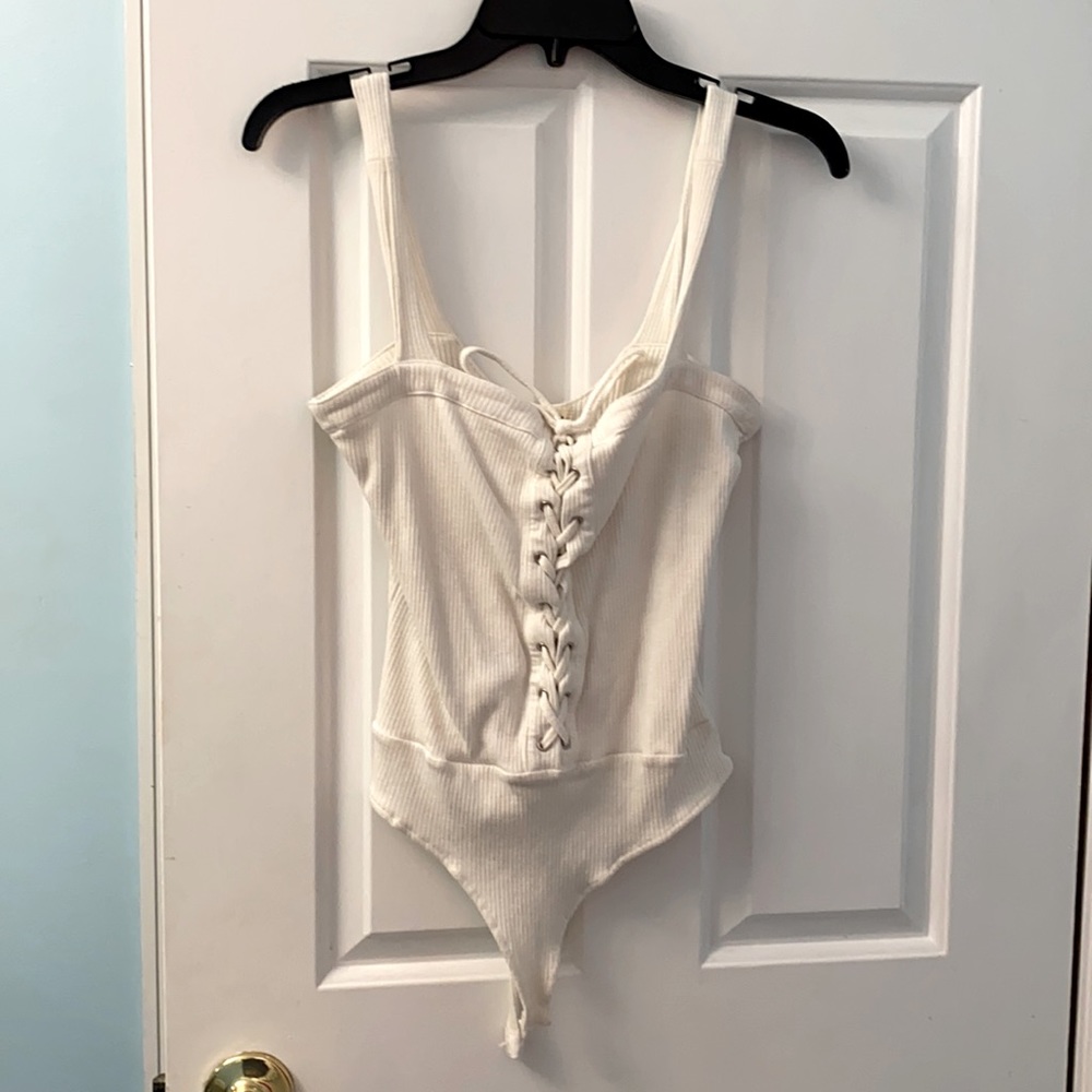 LA Hearts white lace up body suit